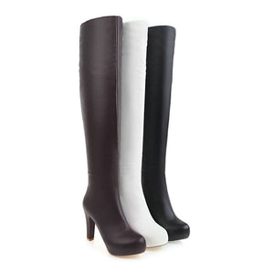 Women over the knee boots elastic slim fit chunky heel platform boots side zipper