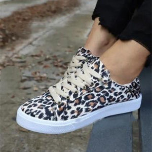 Women plaid leopard canvas flat lace up slip on sneakers