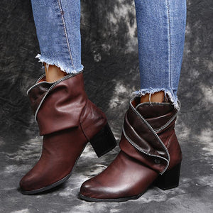 Women fashion ankle slip on chunky heeled booties