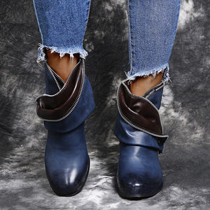 Women fashion ankle slip on chunky heeled booties