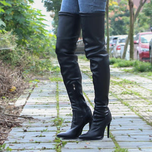 Women's heeled skinny elastic thigh high pointed toe boots sexy tall boots