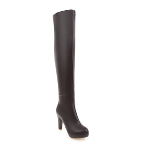 Women over the knee boots elastic slim fit chunky heel platform boots side zipper