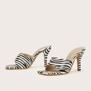 Women zabra printed peep toe slide high heels