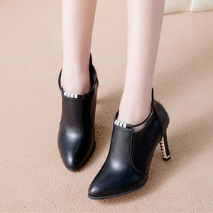 Women pointed toe stiletto high heel slip on ankle boots