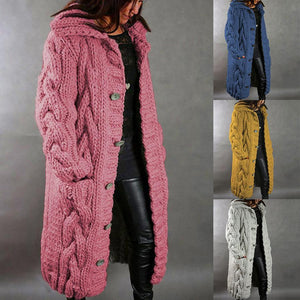 Women long knitted button up duster cardigan