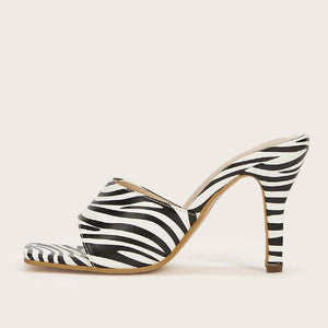 Women zabra printed peep toe slide high heels