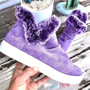 Women's slip on fluffy snow boots cotton lining keep warm winter booties