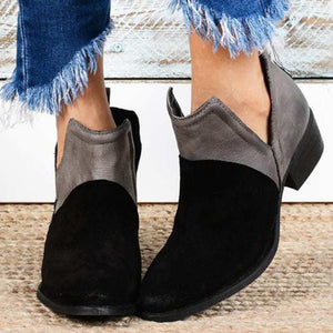 Women Retro Ankle Round Toe Hollow Out Chunky Stacked Heel Booties