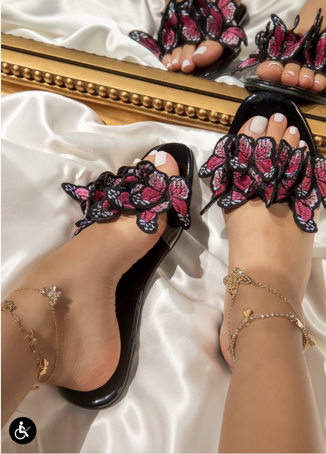 Women butterfly one strap 
slide flat sandals