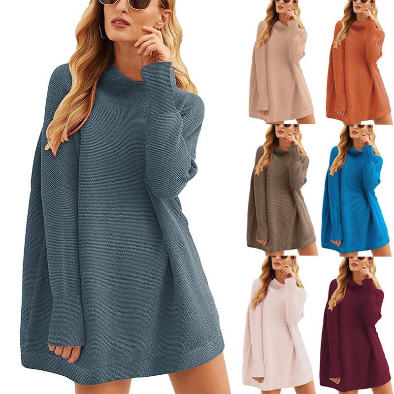 Women knit long sleeve pullover solid color turtleneck sweater