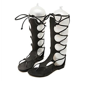 Women clip toe hollow gladiator strappy flat lace up sandals