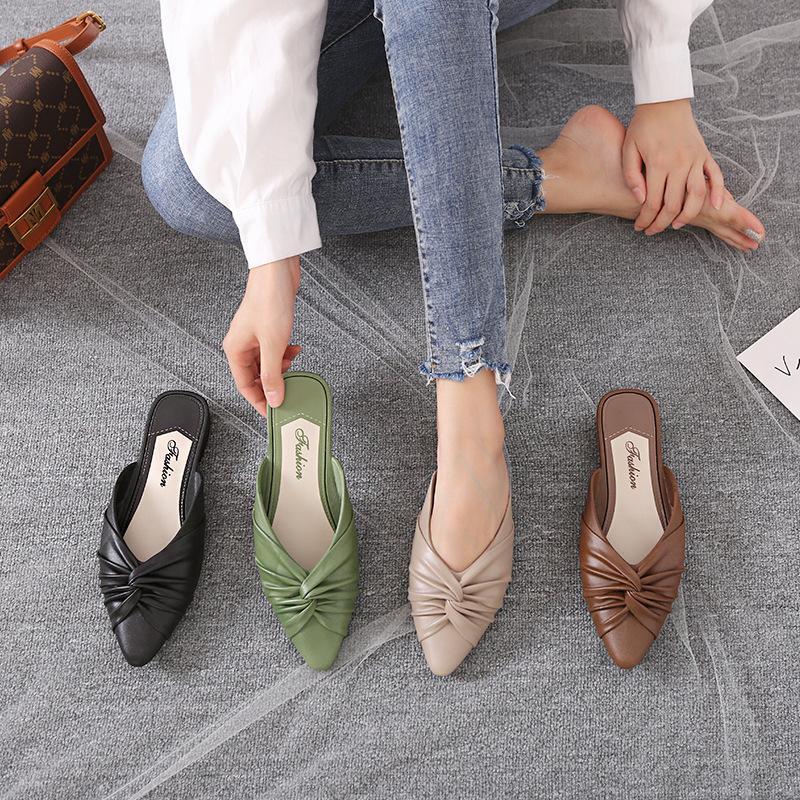 Women pointed toe summer 
fashion flat slide sandals