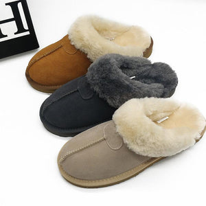 Women's winter closed toe faux fur slippers warm lining indoors shoes