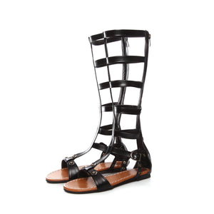 Women strappy hollow flat open toe back zipper gladiator sandals