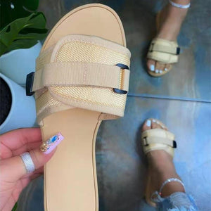 Women buckle strap magic tape 
new fashoin flat slide sandals