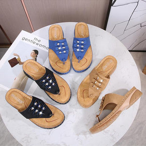 Women's platform wedge flip flop sandals boho floral clip toe slide sandals