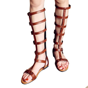 Women strappy hollow flat open toe back zipper gladiator sandals