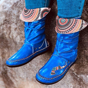 Women's ethnic mid calf fold down boho boots