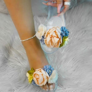 Women summer flower flat slides jelly sandals