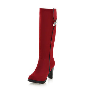 Women fashion chunky heel zipper knee high boots