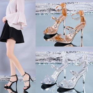 Women open toe star sparkly rhinestone stiletto high heels