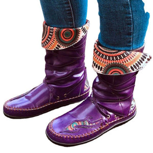 Women's ethnic mid calf fold down boho boots