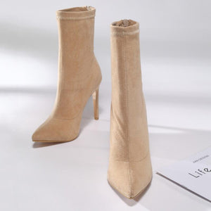 Women sexy faux suede stiletto high heel mid calf boots