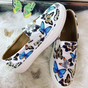 Women butterfly printed flat comfortable walking slip on sneakers
