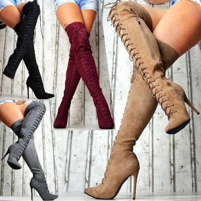 Women sexy stiletto high heel pointed toe over the knee boots