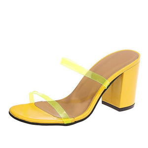 Women peep toe two strap slides chunky heels