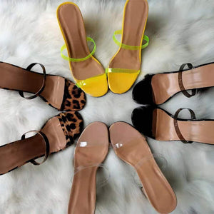 Women peep toe two strap slides chunky heels