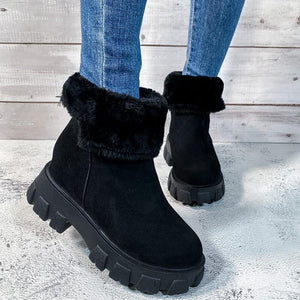 Women winter chunky platform faux fur short snow boots