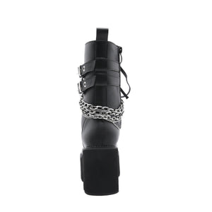 Women chunky platform chain buckle strap motorcycle boots