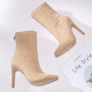 Women sexy faux suede stiletto high heel mid calf boots