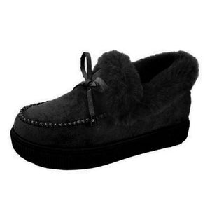 Women's flat warm lining snow booties cute bowknot furry ankle boots