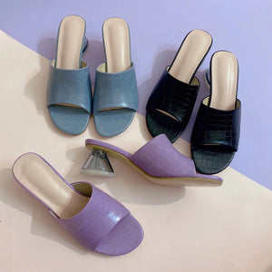 Women peep toe clear heel 
slide summer fashion sandals