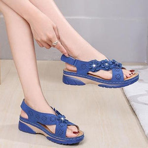 Women flower strap peep toe 
slingback summer sandals