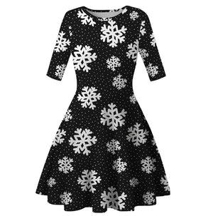 Women's swing vintage print Chritstmas party dress A-line fashion new year party dress
