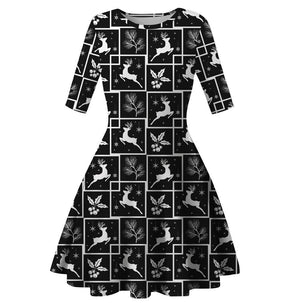 Women's swing vintage print Chritstmas party dress A-line fashion new year party dress