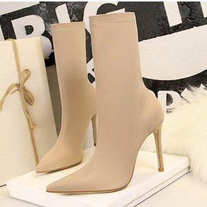Women's stiletto high heeled socks boots sexy party nightclub elastic ankle booties