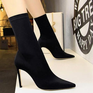 Women's stiletto high heeled socks boots sexy party nightclub elastic ankle booties