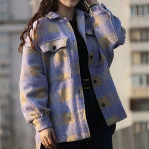 Women's vintage plaid long jacket coat oversized long sleeve tops
