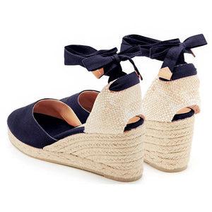 Women round toe lace up espadrille wedge sandals