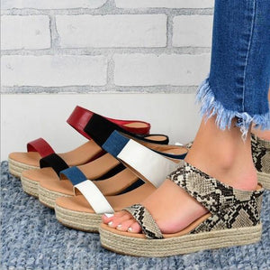 Women two strap chunky heel platform antiskid slide espadrille sandals