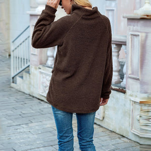 Women pullover high neck long sleeve fleece sweater