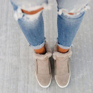 Women plush keep warm double zippers platform ankle boots