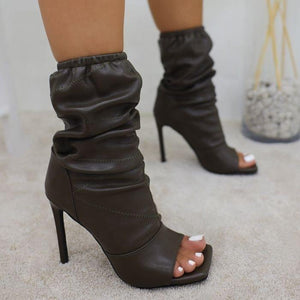 Women sexy square peep toe stiletto high heel boots