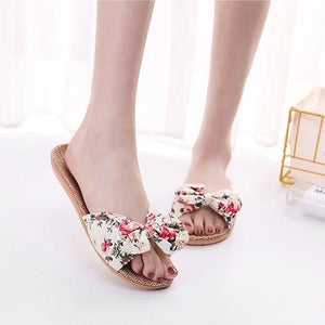 Women flower bowknot flat comfy 
slide bow sandals