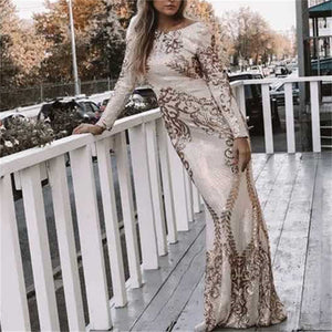 Sexy backless premium sequins mermaid long dress | Long sleeves banquet cocktail party dress evening gowns