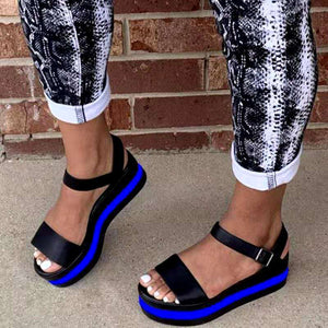Women fashion black red flatform ankle buckle strap sandals